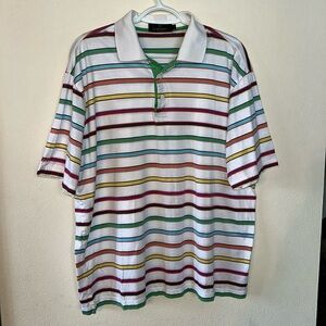 BUGATCHI 100% Egyptian Cotton Mens Striped Polo Shirt Size L
